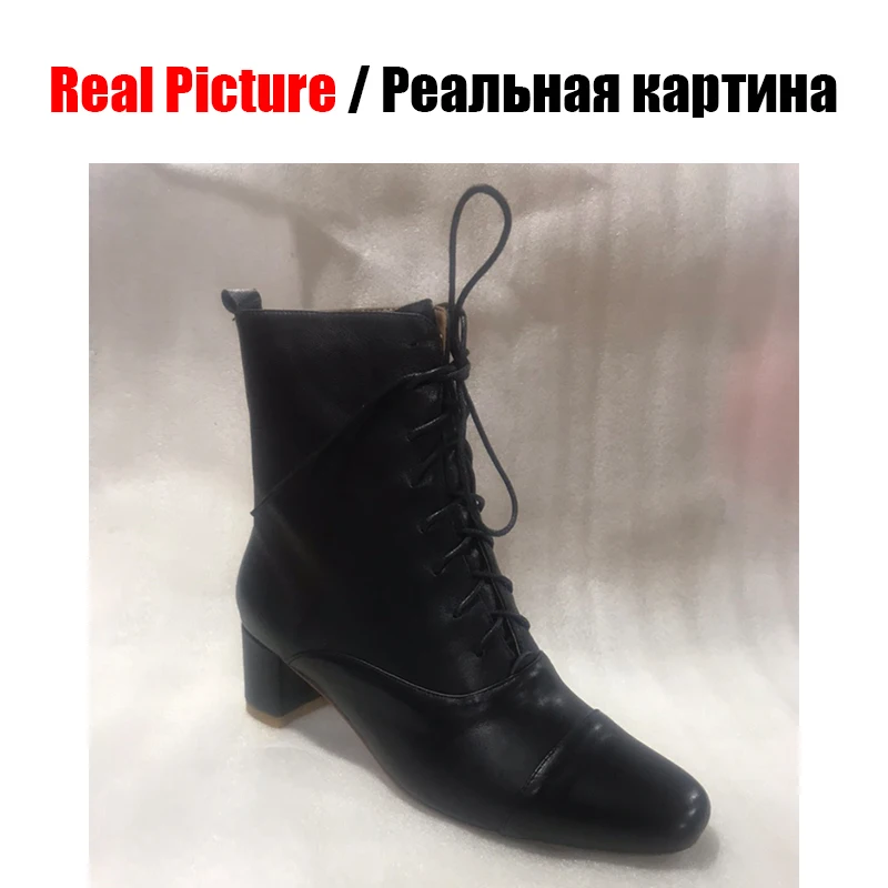 SARAIRIS со шнурки для обуви из натуральной кожи Женские ботильоны 2019 Мода с