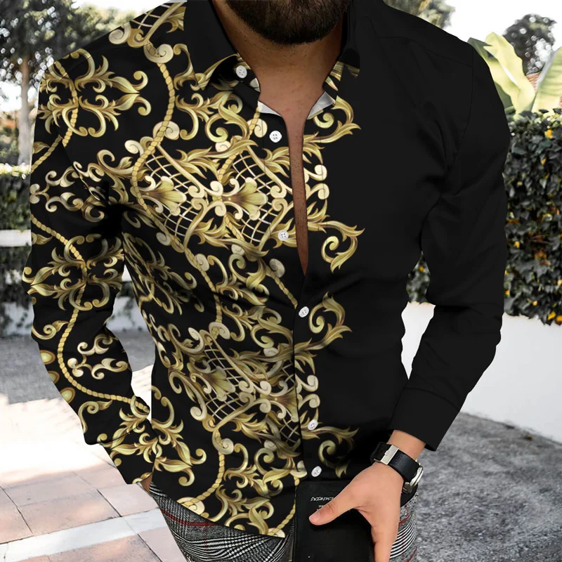 

Autumn Winter Retro Men Long Sleeves Shirt Top Trendy Shirt Classic Unique 3D Pattern Sports Jogging Style Oversize 50kg-85kg