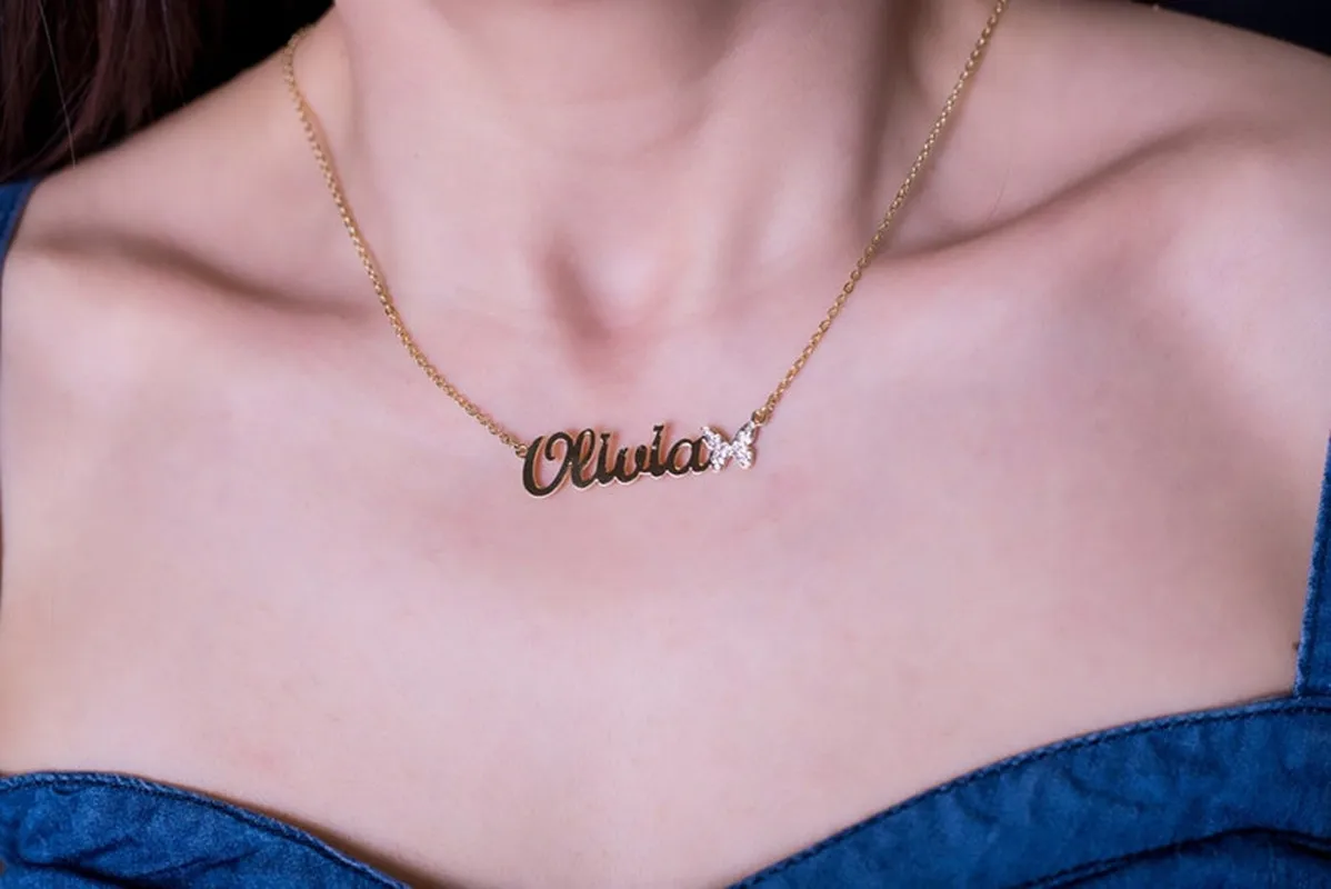 

Ожерелье с именем на заказ с табличкой с надписью и кристаллом ожерелье из нержавеющей стали женские ювелирные изделия романтичные рождест...