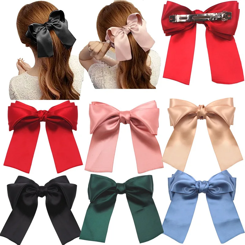 

Fashion Three-layer Bow Hairclip Satin Fabric Double-sided Spring Clip Long Ribbon Streamer Bow Barrette Hairpin Hair Accessorie