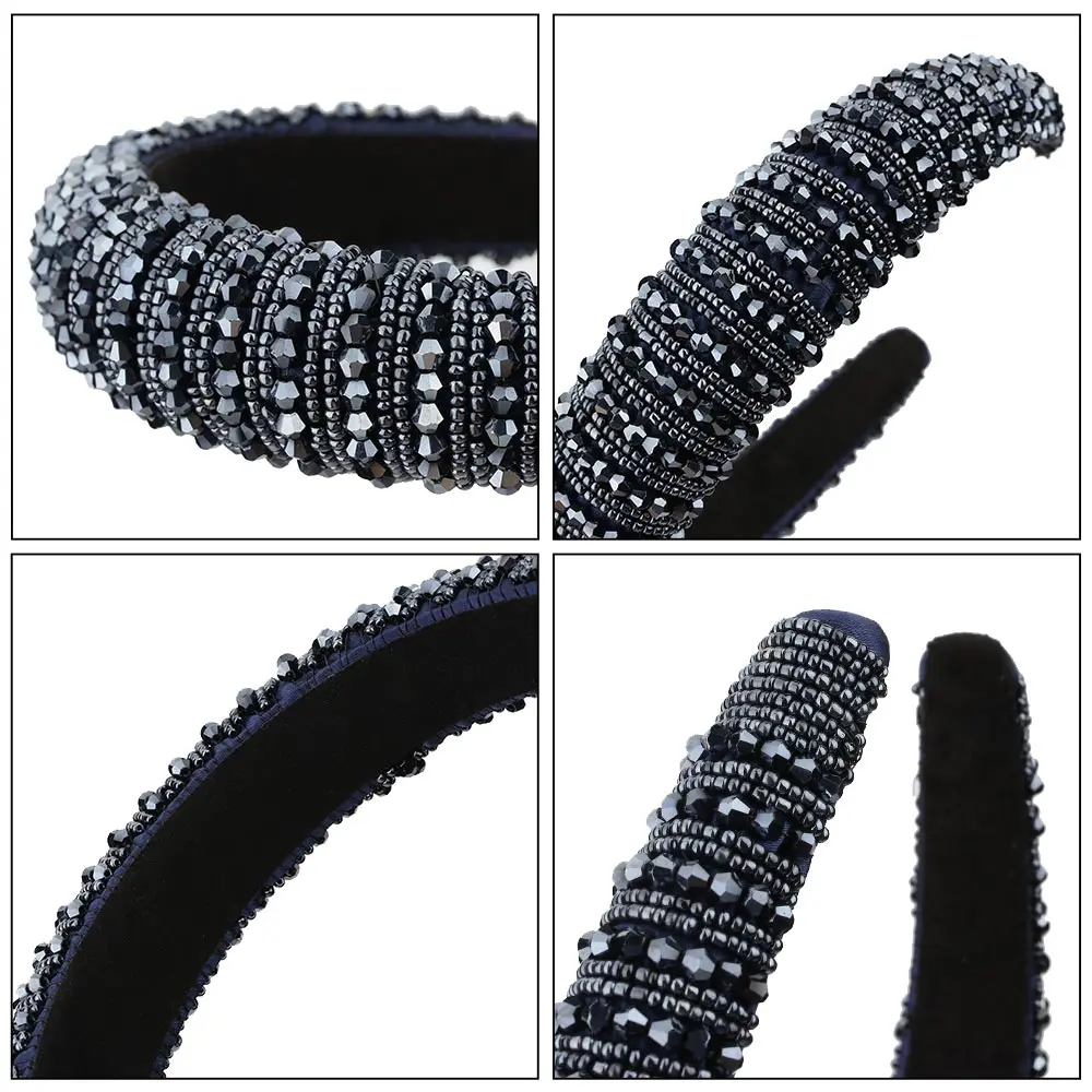 

Silver Gold Luxury Full Rhinestone Headband for Women Padded Hairband Solid Color Wide Headwear Hair Accessories