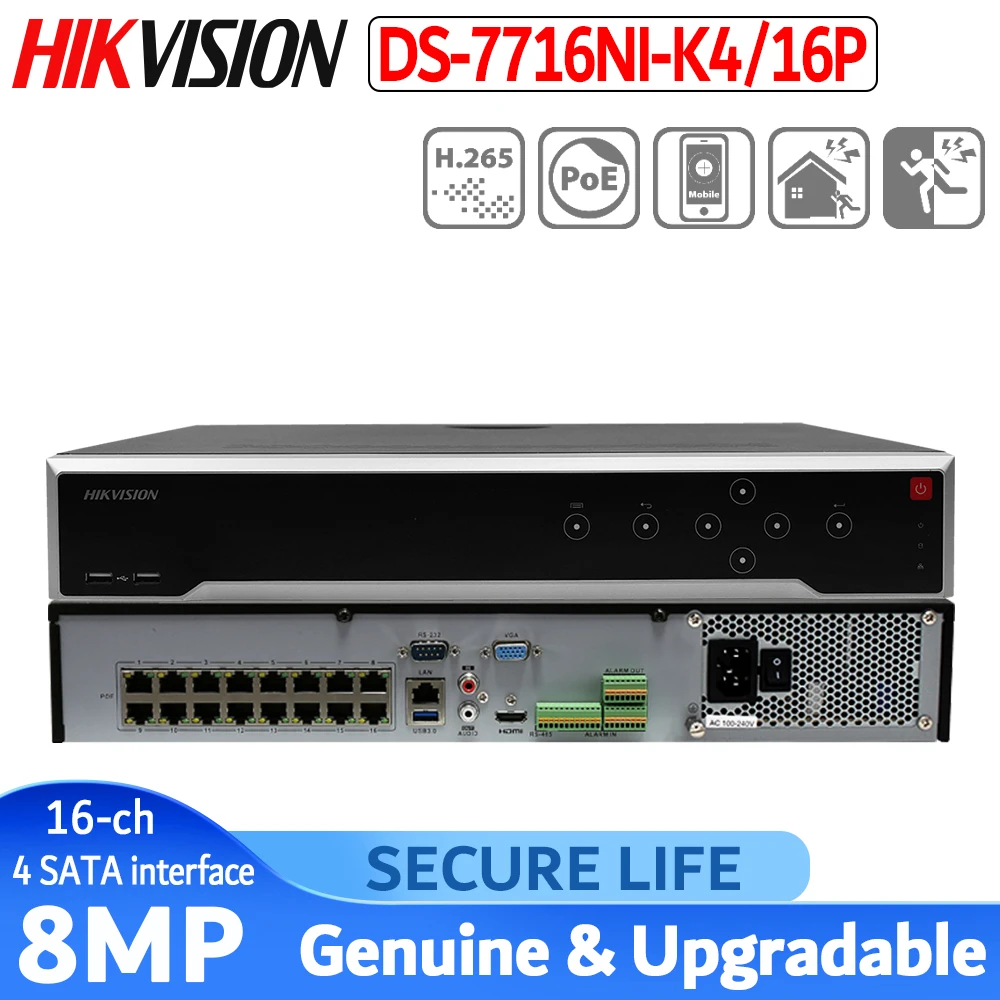 DS-7716NI-K4/16 P английская версия 16CH NVR с 4 портами SATA 16 POE, 4K NVR POE H.265 до 8MP