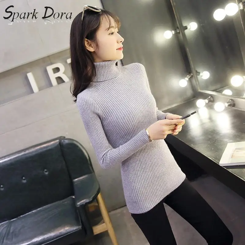 

SparkDora Photo Shoot Core-Spun Yarn 2019 Autumn And Winter New Style High Collar Sweater Lapel Long Sleeve Base Shirt Blouses