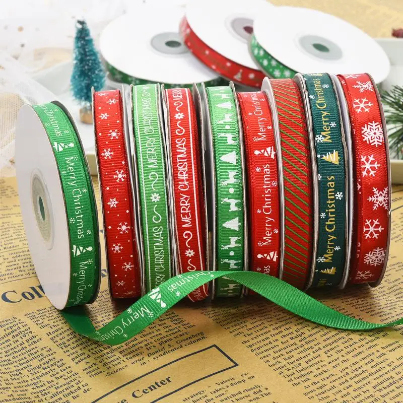 

10 Yards 10mm Christmas Ribbon Printed Grosgrain Ribbons for Gift Wrapping Wedding Decoration Hair Bows DIY Merry Christmas Gift