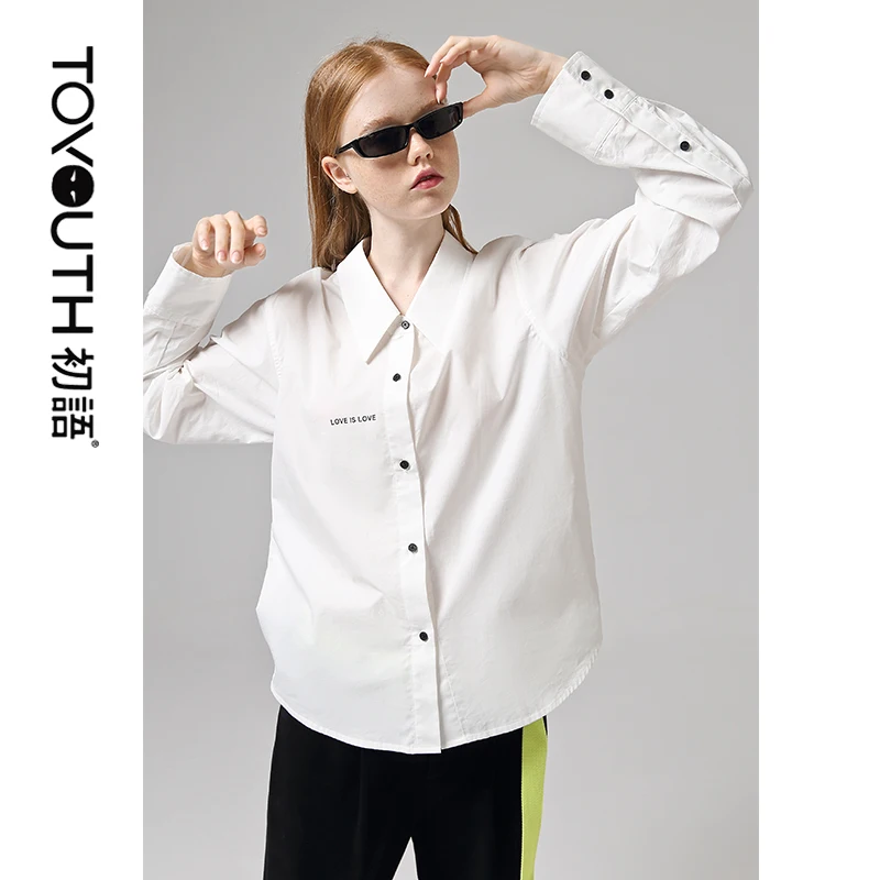 Женские повседневные блузки и рубашки Toyouth однотонные с длинным рукавом отложным
