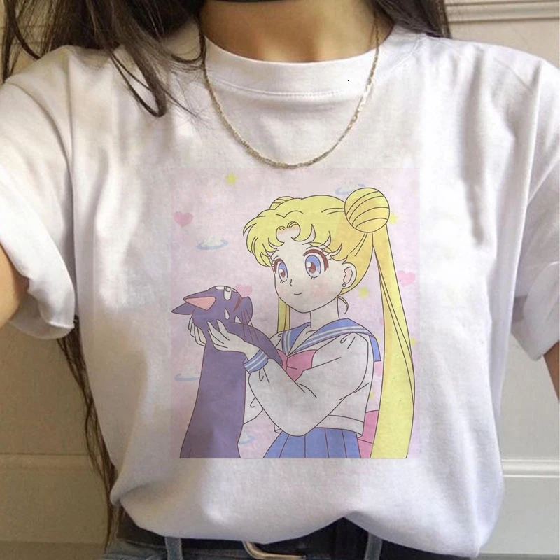 Сейлор Мун 90s забавная Футболка Harajuku одежда футболка Эстетическая кошка аниме