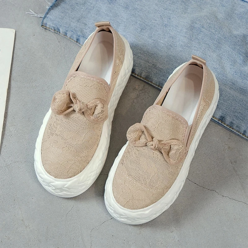 

New Increase Women Shoes Autumn Set Foot Bow Decoration Platform Breathable Mesh Sports Casual Shoes Women Flats Shoes