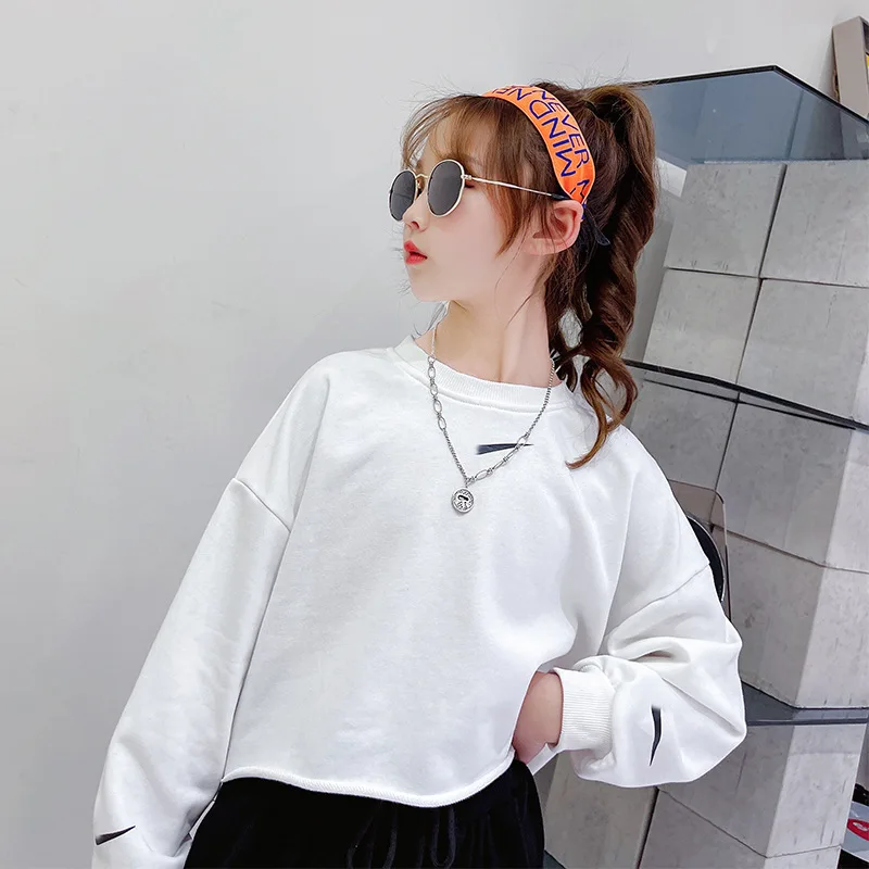 Girls Sports Loose Set 2021 New Children's Hip-hop Performance Clothes Girls Long-sleeved Sweater + Kids Letter Loose Trousers