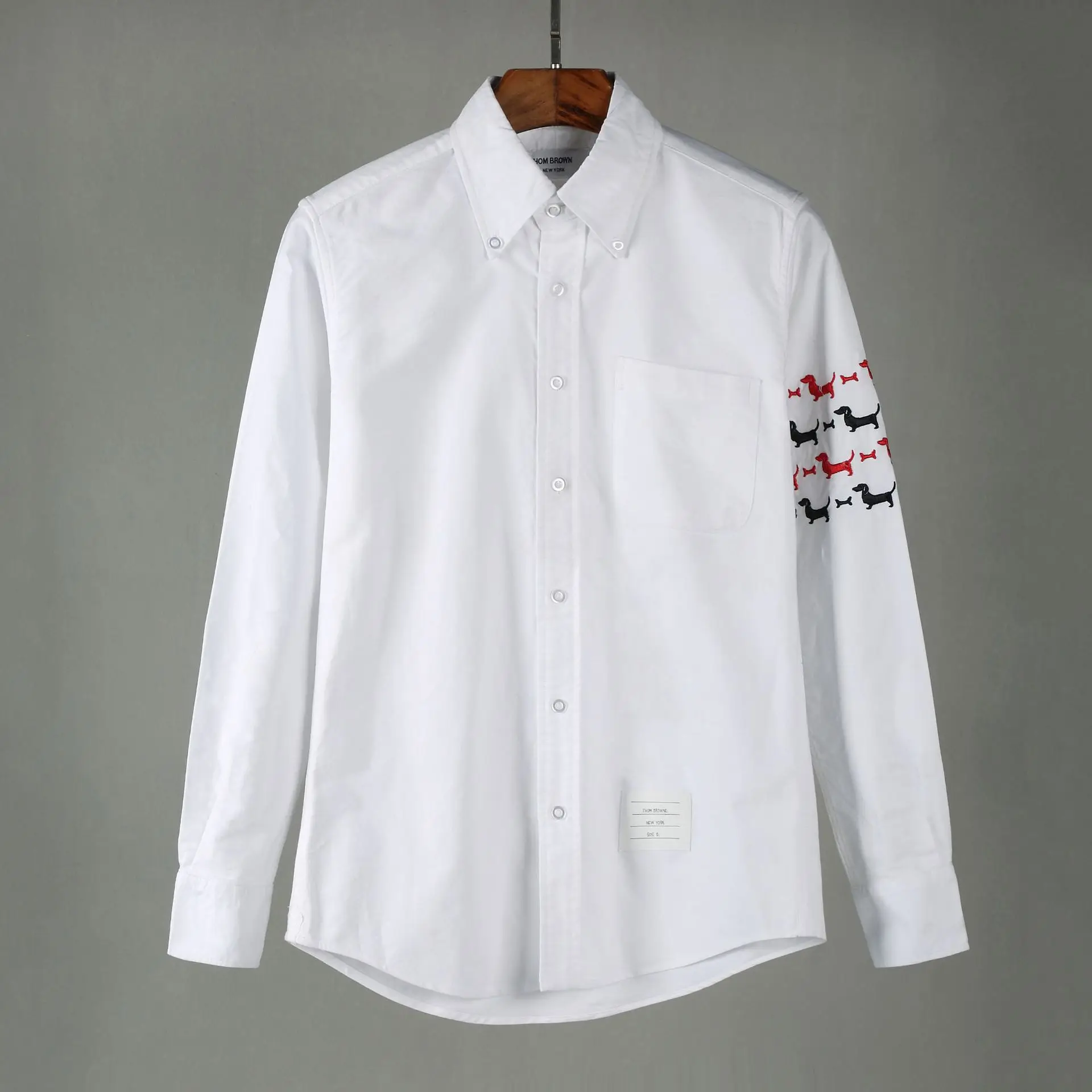 TB shirt Fashionable Oxford spinning shirt single sleeve dog embroidery series men's and women's long sleeve shirt