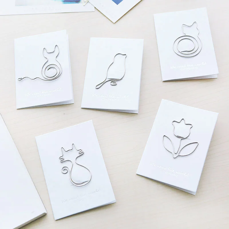 

5pcs Metal bookmark Cute bird and cat paper clip Tab for book Stationery Office School supplies marcador F928