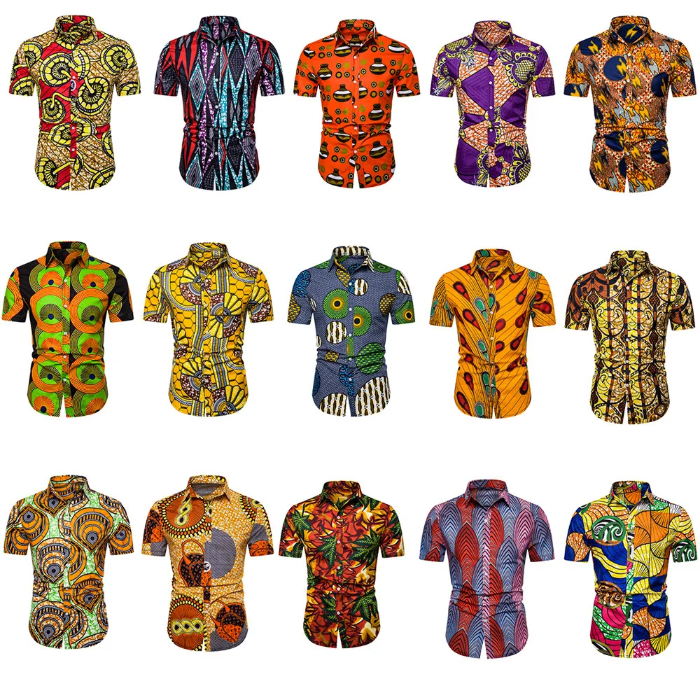 

African Print Shirt Men New Cotton Linen Blends Shirts Mens Short Sleeve Traditional Africa Clothing S-3XL