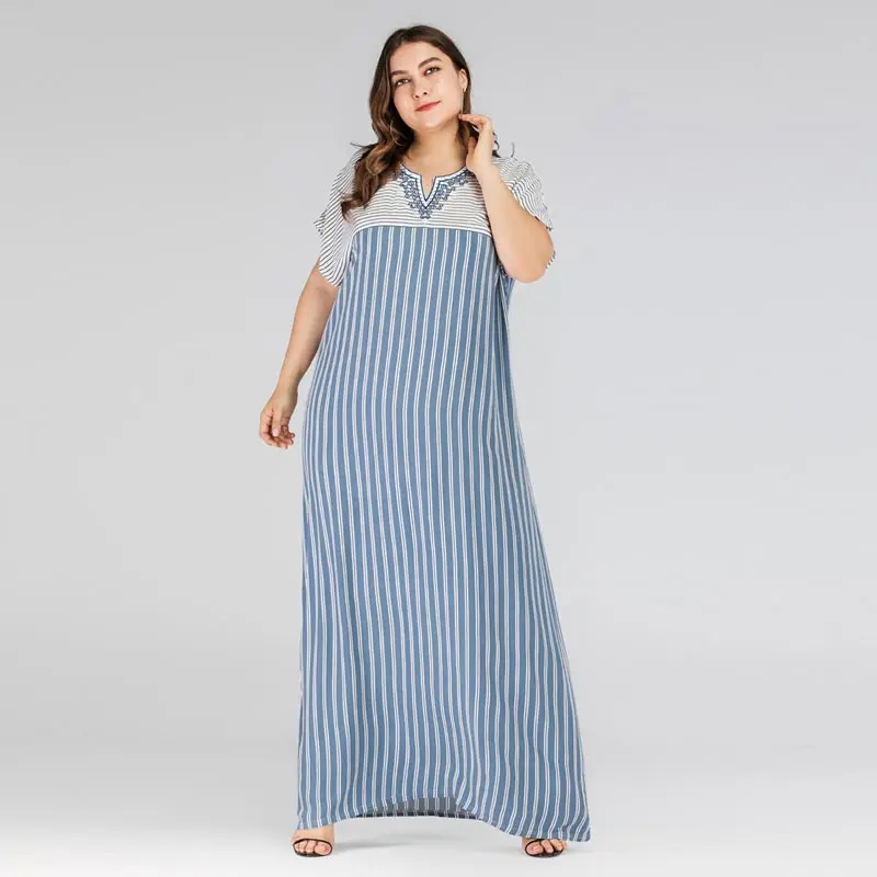 Женское летнее богемное платье макси в полоску большие размеры мусульманское abaya