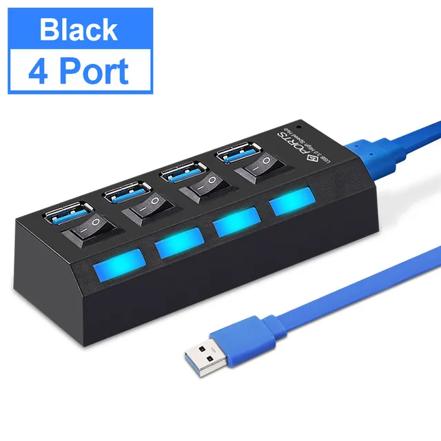4 Port Black Usb-концентратор 3,0 4/7 порт Micro USB 3,0 концентратор разветвитель с адаптером питания мульти USB C Hab высокоскоростной 5 Гбит/с Тип C 3 переключатель концентратора для ПК - Цвет: 4 Port Black