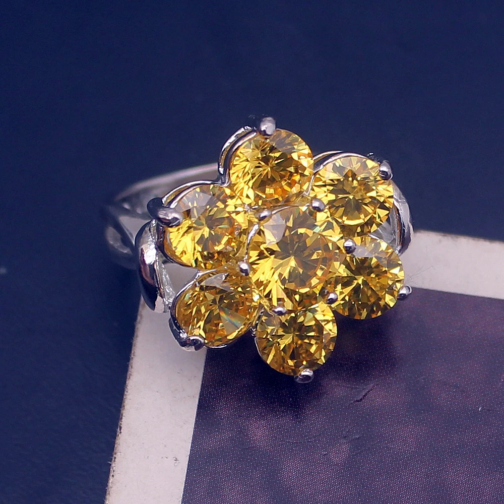 Glowing Sunshine MultiStone Yellow Citrine 925 Sterling Silver Charms Band Ring Size 9 H296 | Украшения и аксессуары