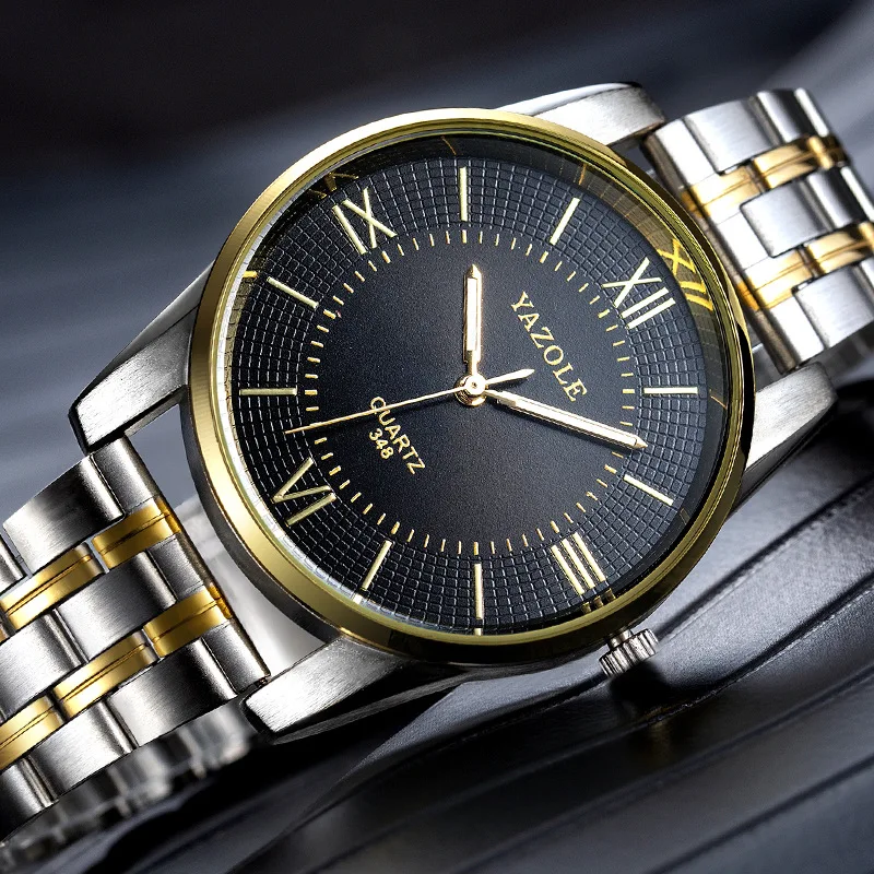 YAZOLE brand Leisure business Men's Quartz Watch waterproof, luminous, gold steel strap, gentleman style