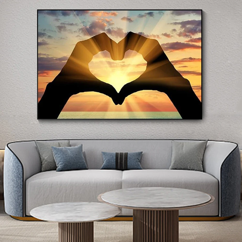 

Sunset Landscape Sweet Hearts Hands HD Canvas Painting Nordic Posters and Prints Wall Art Picture for Living Room Decor Cuadros