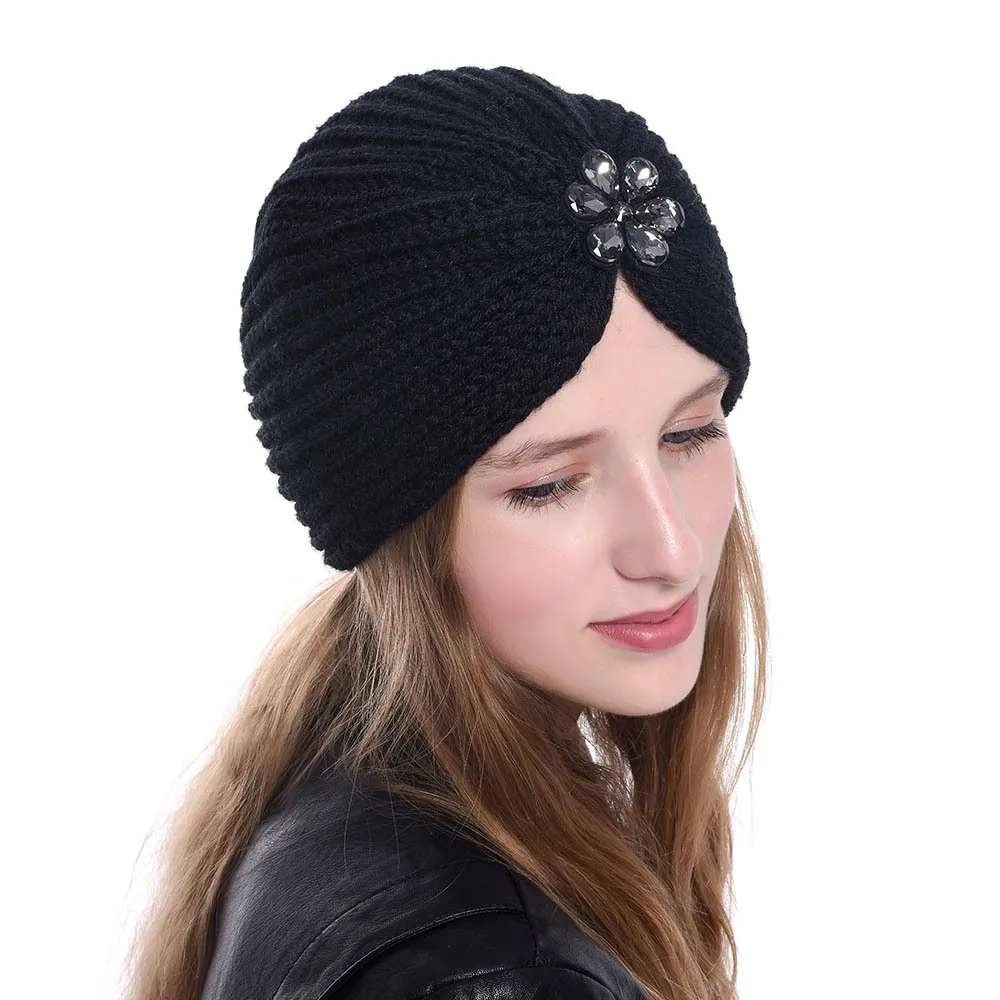

Bohemian style winter wool hat flower drill with drill knitted hat European and American style knitted hat