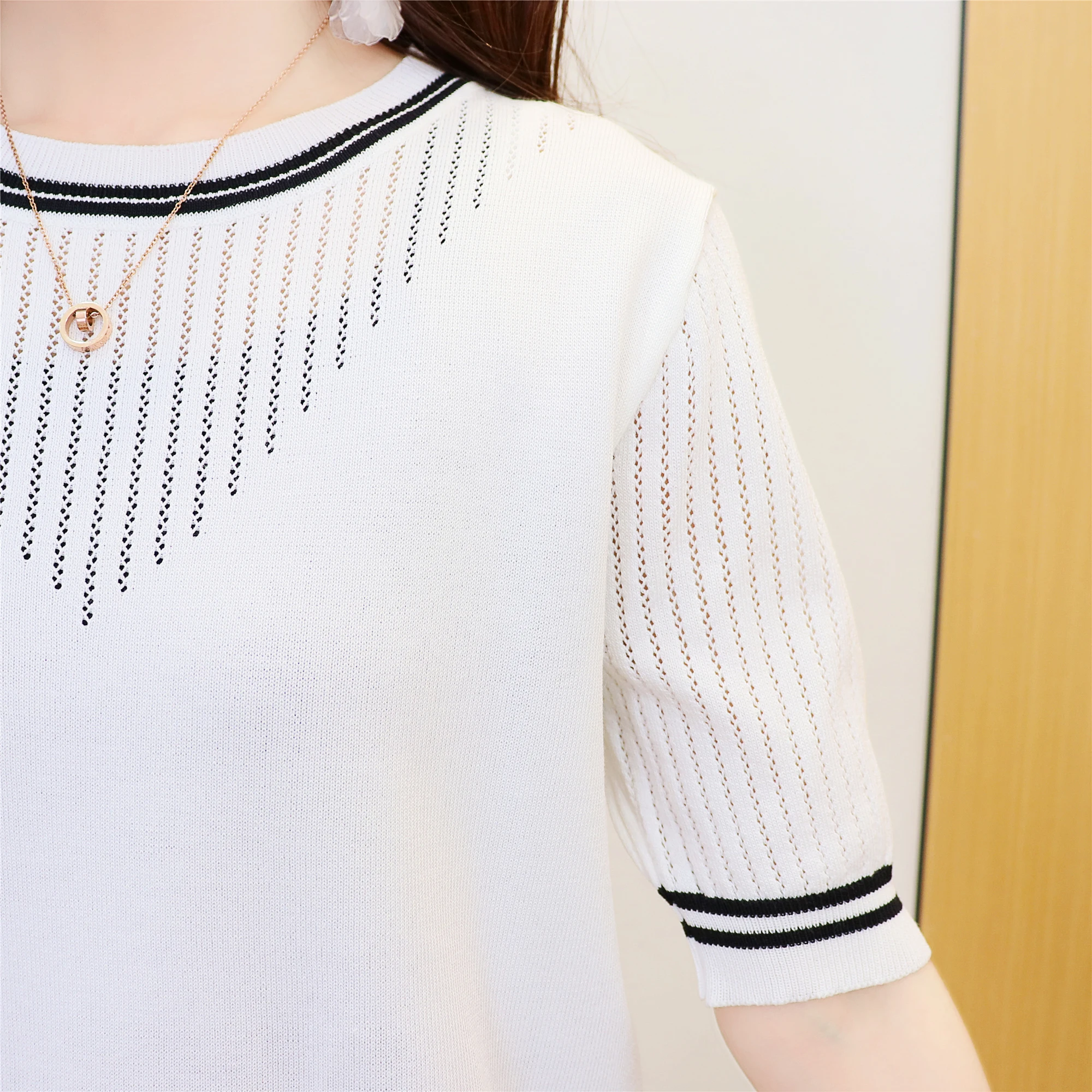 

Fashion Trend 2021 new style, summer women's t-shirt fashion knitted short-sleeved t-shirt round neck women's casual t-shirt