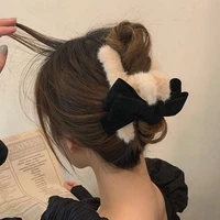winter plush hair claw elegant acrylic hairpins faux fur hair clip barrette crab headwear women girls hair accessories big bow