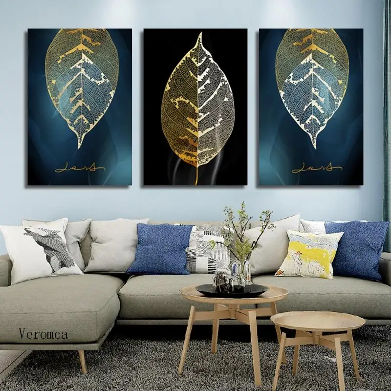 

Modern Minimalist Canvas Painting Golden Leaves Abstract Poster Home Decoration Print Wall Art Photo Living Room Decoration
