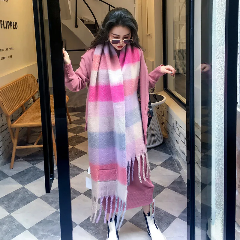 Длинный шерстяной шарф в британском стиле для студенток зимняя шаль женщин