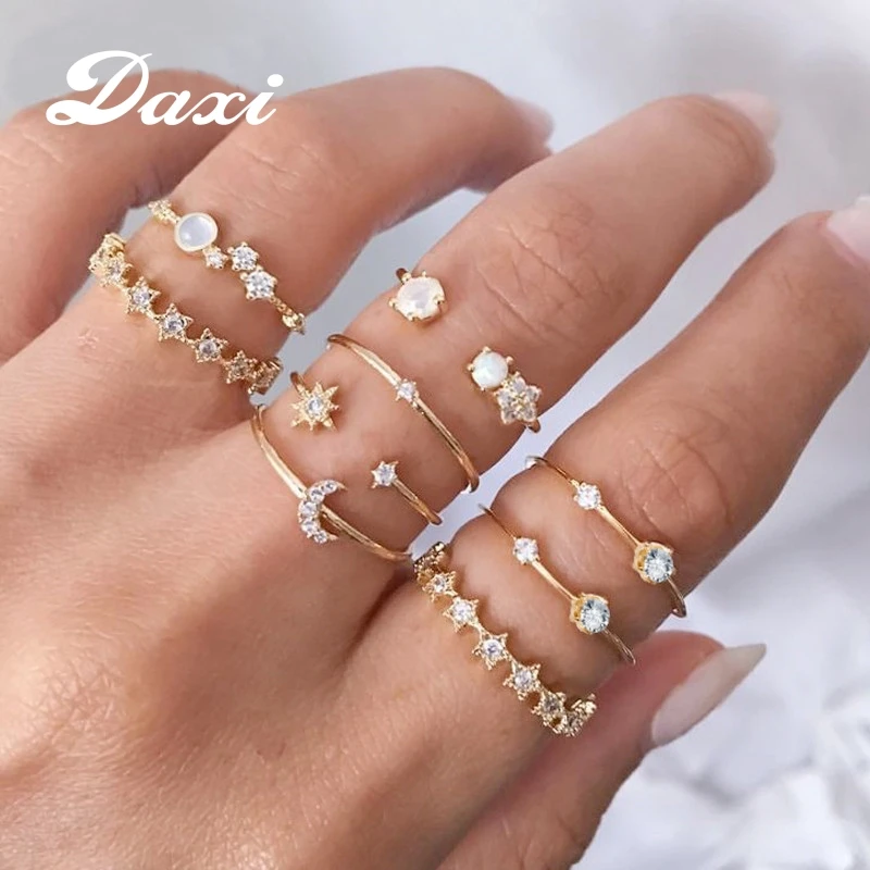 DAXI кольца для женщин золотое кольцо кольцо луна бижутерия женская набор колец бижутерия для женщин винтажные кольца кольцо золото кольца модные комплект бижутерии