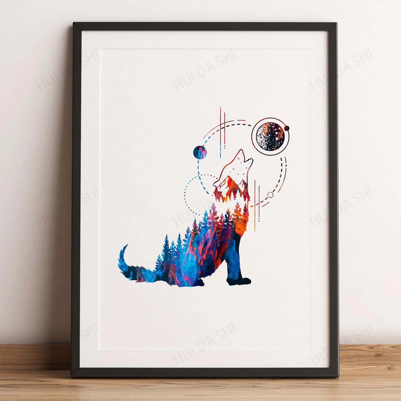 Геометрический принт волка подарки воющая луна Воющий волк геометрический