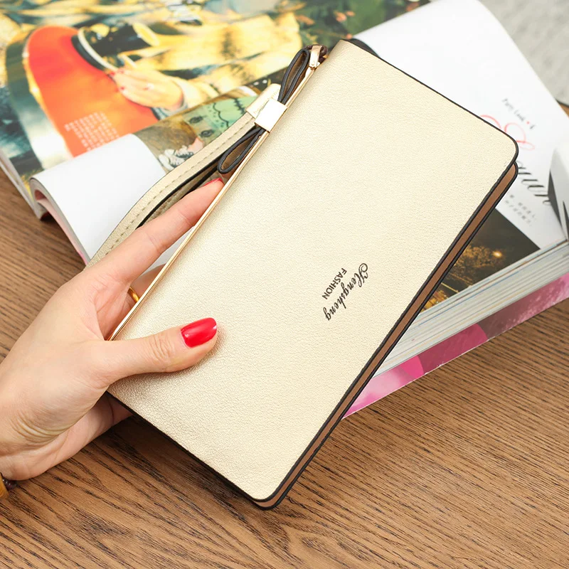 

NO.ONEPAUL 2021 New Ladies Wallet New Clutch Bag Long Zipper Soft Leather Bowknot Women's Bill Banknote Phone Wallet