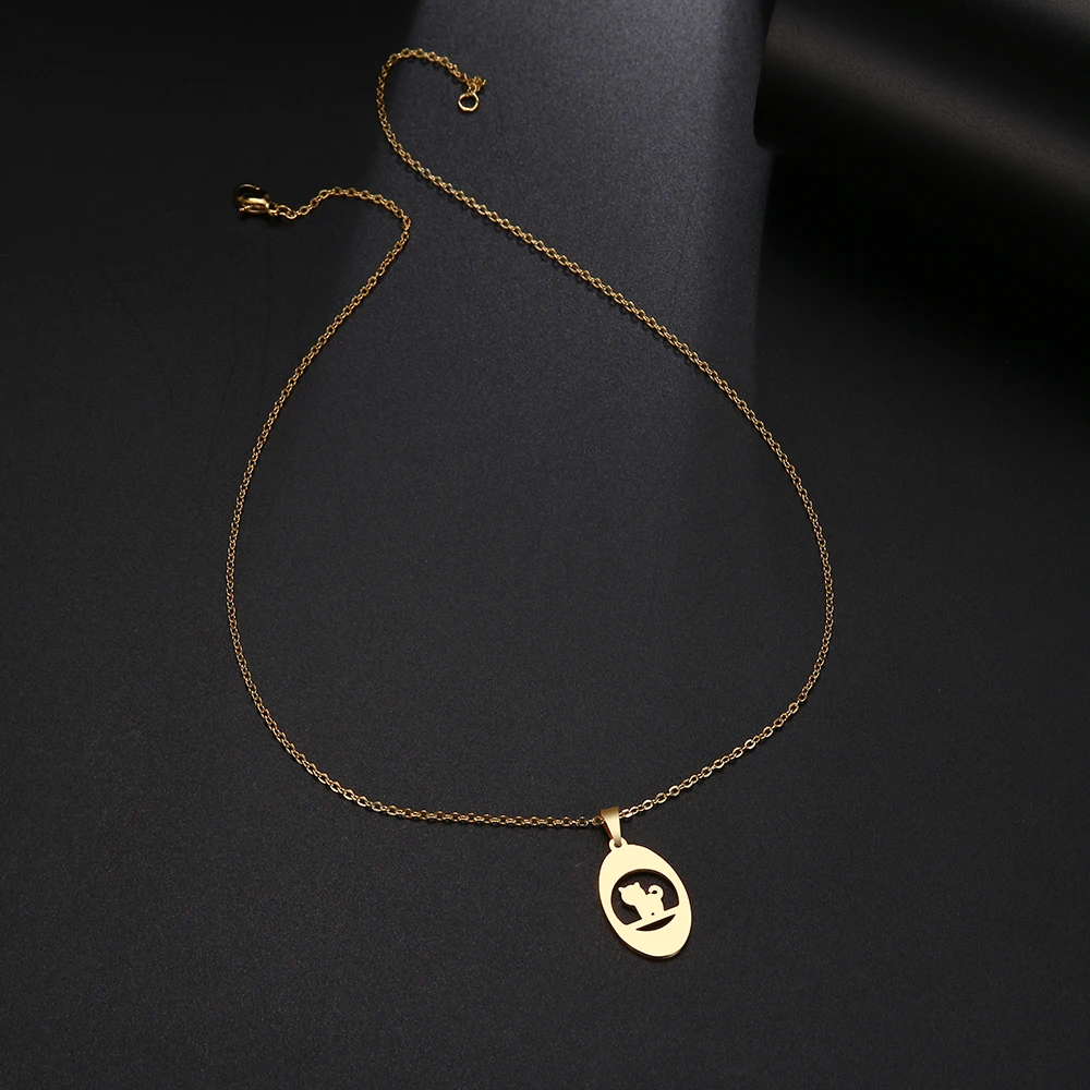 Ожерелье из нержавеющей стали CACANA для женщин и мужчин кулон в виде кошки колье