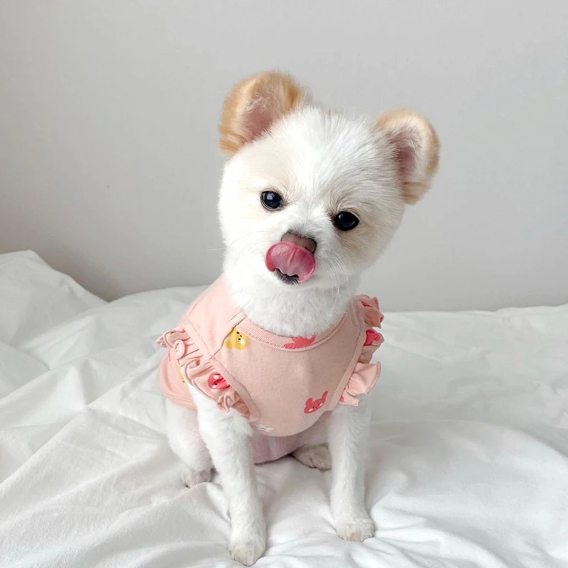

2021 Pink Bunny Dog Vest Thin Pet Pullover Cat Bichon Summer Dress Puppy Can Be Cotton Breathable Pet Dog Clothes