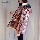 Новая зимняя глянцевая яркая парка, Женское пальто с капюшоном, куртка на молнии, большой размер, свободная зимняя теплая Толстая парка, Женская куртка