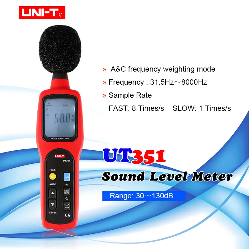 UNI T UT351 цифровой измеритель уровня звука 30 130дб децибел шума Тестер имеет A & C