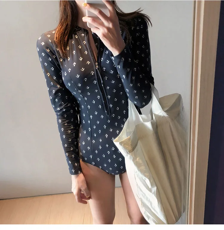 Diving One Piece Swimsuit Print Long Sleeve Women Swimwear Bathing Suit Rash Guard Surfing Swimming Women's Rashguard | Спорт и