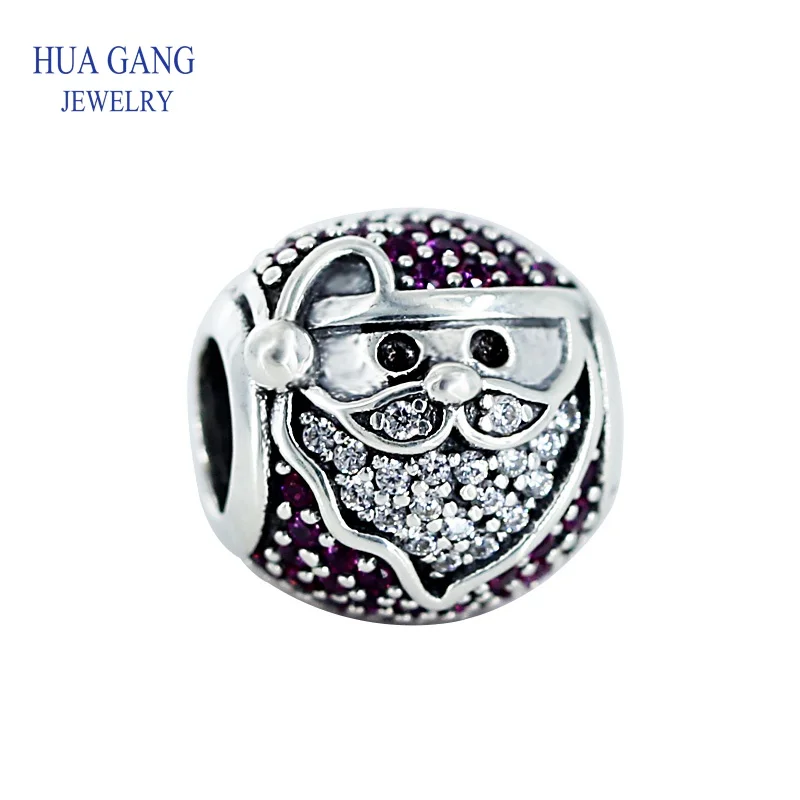 

100% Стерлинговое Серебро 925 пробы, сверкающий Веселый Санта-Клаус, красный прозрачный CZ, оригинальные женские ювелирные изделия, бесплатная доставка 796385CZR