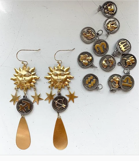 

Handmade Zodiac Sun Sign Lucky Charms Dangle Earrings