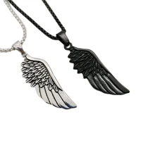 fashion single angle wing necklace pendant hip hop necklace black paint stainless steel feather angle wing for wonmen