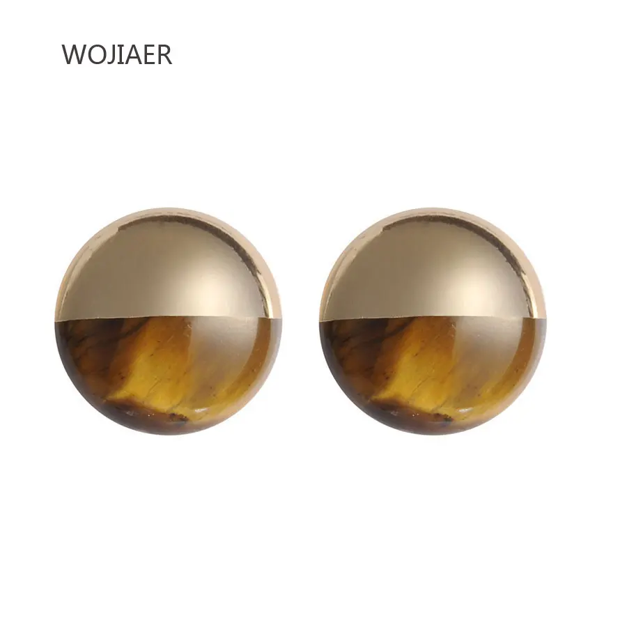 

WOJIAER Casual Stud Earrings Round Shape Electroplating gold Natural Stone Earring Women Reiki Jewelry Fit for Party Gift ZBM142