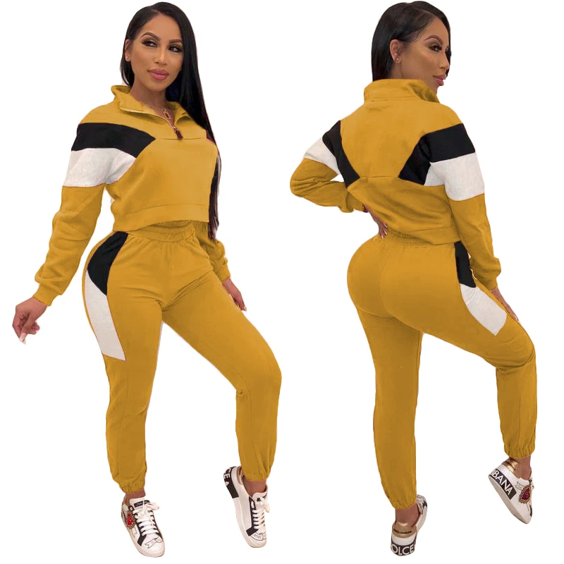 Зимний женский спортивный костюм GL цветной лоскутный свитшот с длинным рукавом и