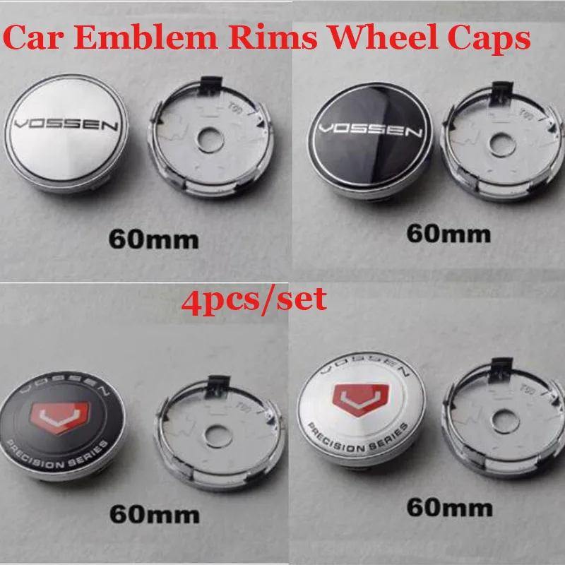 

4pcs/set 60mm Car Emblem Badge Covers For Vossen Logo label Car Rims Wheel Hub Caps