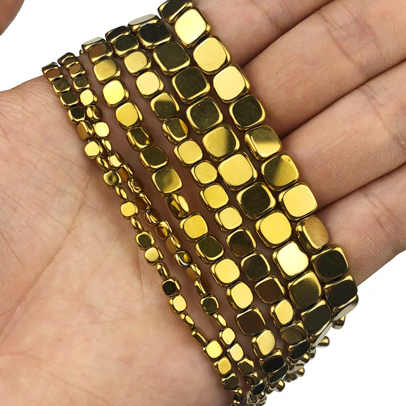 Плоские Золотые Квадратные гематитовые разделители JHNBY 4/6/8 мм из натурального