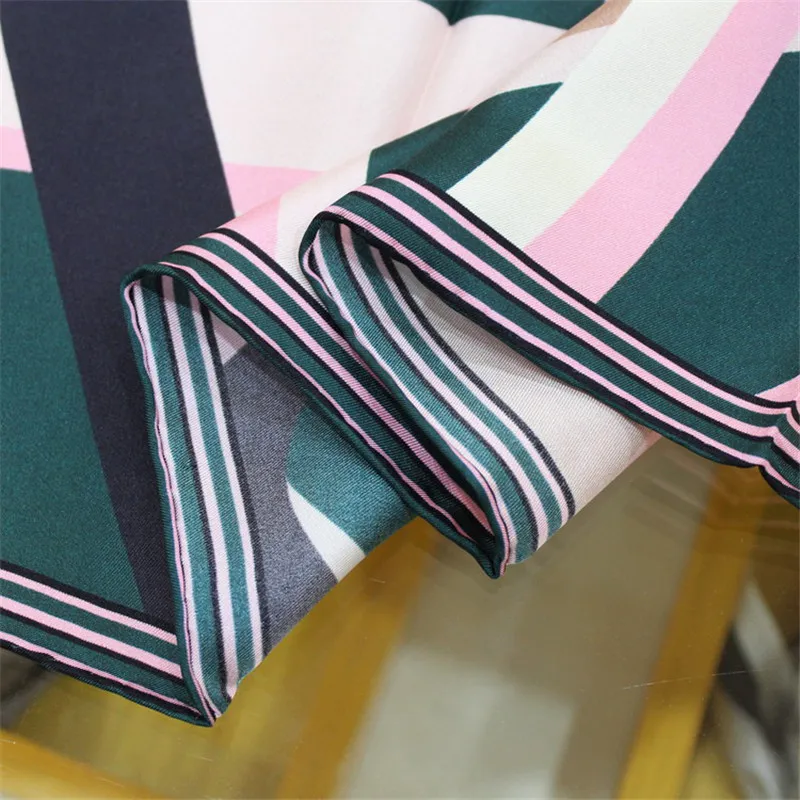 

100% Pure Silk Scarf Women Geometric Print Square Scarves Wraps Small Head Neckerchief Hijab Bandana Silk Foulards 65x65CM