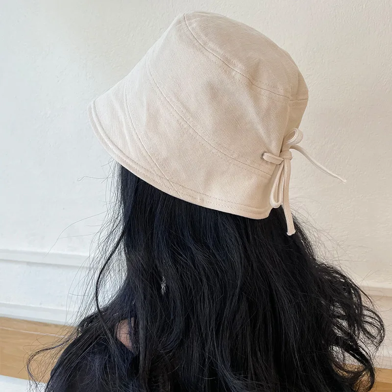

Bow-Knot Solid Color Casual Bucket Hats For Women Spring Summer Fashion Panama Sunscreen Fishing Black Cotton Fisherman's Hat