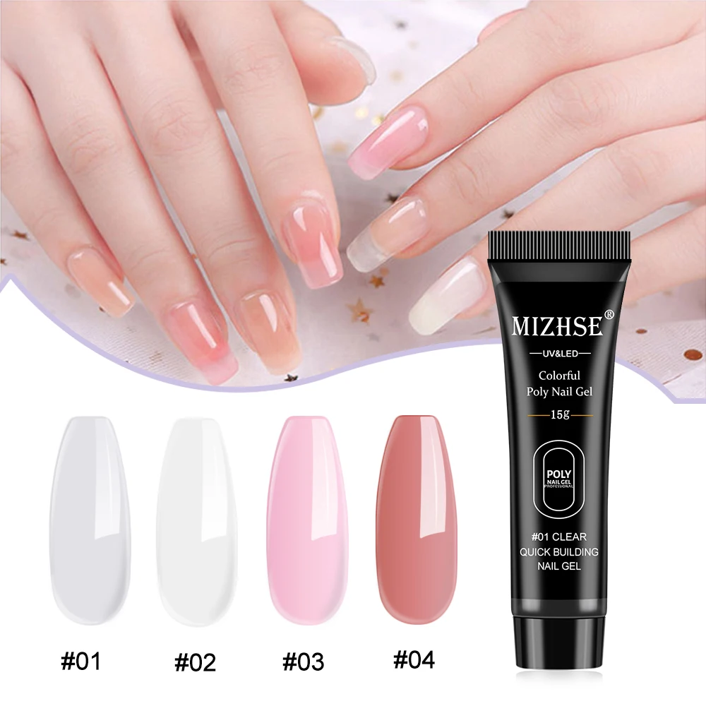 

Полигель MIZHSE для наращивания ногтей, 15 г, цветной, прозрачный, гибридный гвоздь гель, гель для наращивания, акриловый гель для маникюра