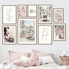 Настенная картина с изображением розовой мотовездеходы цветущей вишни, скандинавские постеры и принты для гостиной
