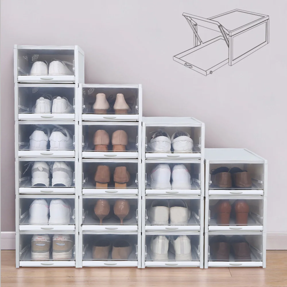 

3pcs Transparent Shoebox Drawer Type Shoes Storage Box Shoe Cabinet Organizer (Grey, for)