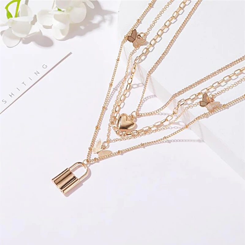 Многослойное ожерелье-чокер с замком для влюбленных в стиле стимпанк - купить по