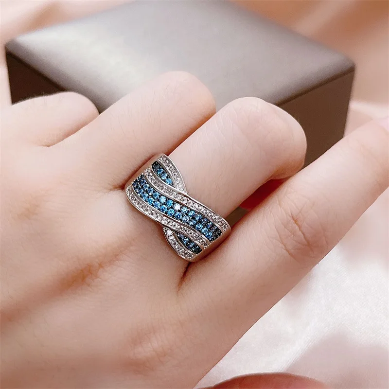 

Bague Ring Trendy Silver 925 Jewelry Ring with Sapphire zirocn Gemstones Cross shape Ring for women Wedding Party Gift size 6-10