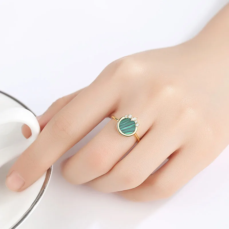 

Jellystory Fashion Open Adjustable Ring 925 Sterling Silver with Round Created Kallaite Rings for Women Wedding Engagement Gifts