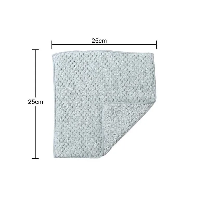 

25*25cm Microfiber Thicken Double Layer Kitchen Dish Towel Coral Dish Fleece Cleaning 1pc Pad Tableware Cloth Scouring Towe O5R7