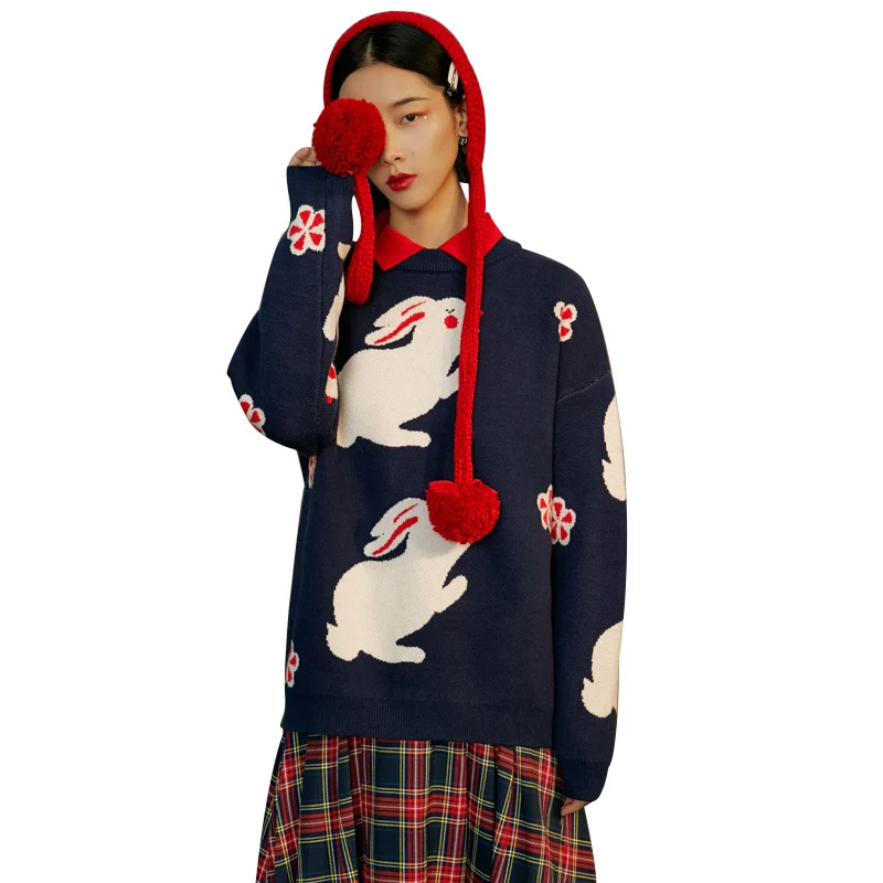 Unifree winter 2019 new women's long sleeve loose print casual warm sweater trend U194K361RR | Женская одежда